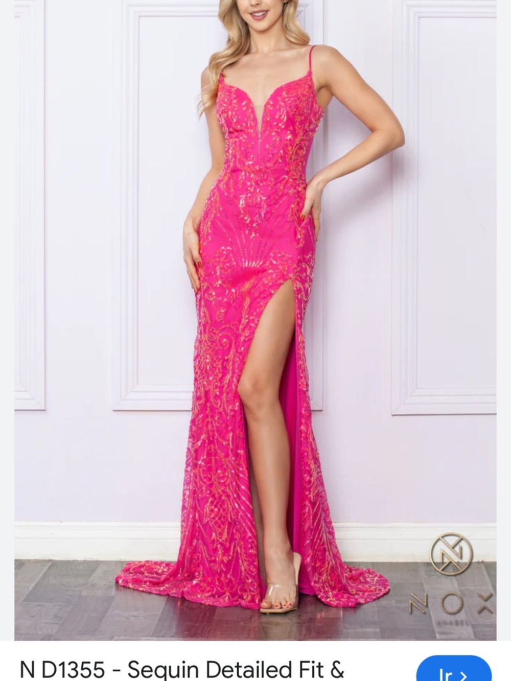 Clarisse Red Lace Beaded Spaghetti Strap Prom Gown - Picture 7 of 7